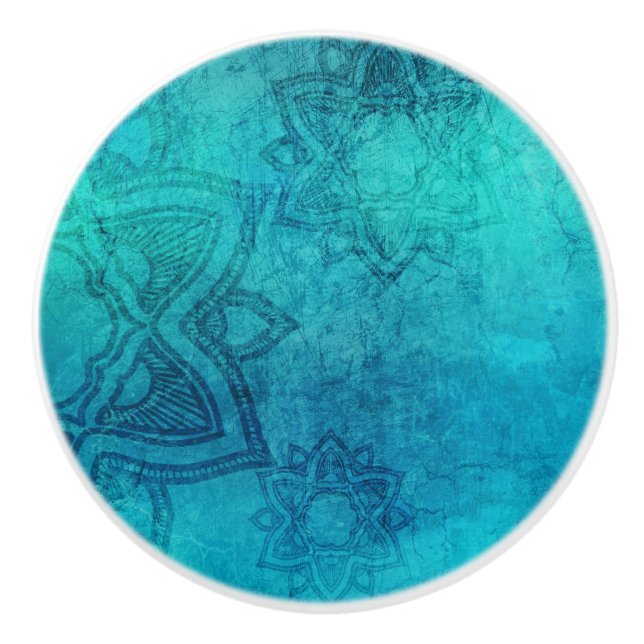 Blue Textured Lotus Ceramic Knob (Front)