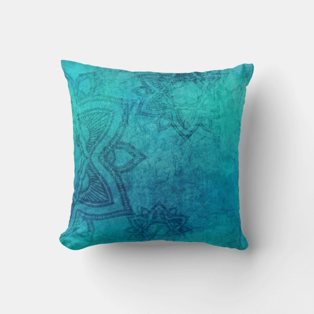 Blue Textured Lotus Cushion (Front)