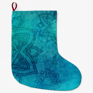Blue Textured Lotus Large Christmas Stocking
