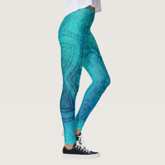 Blue Textured Lotus Leggings