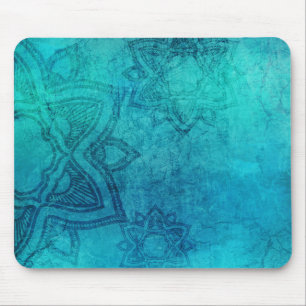 Blue Textured Lotus Mouse Pad