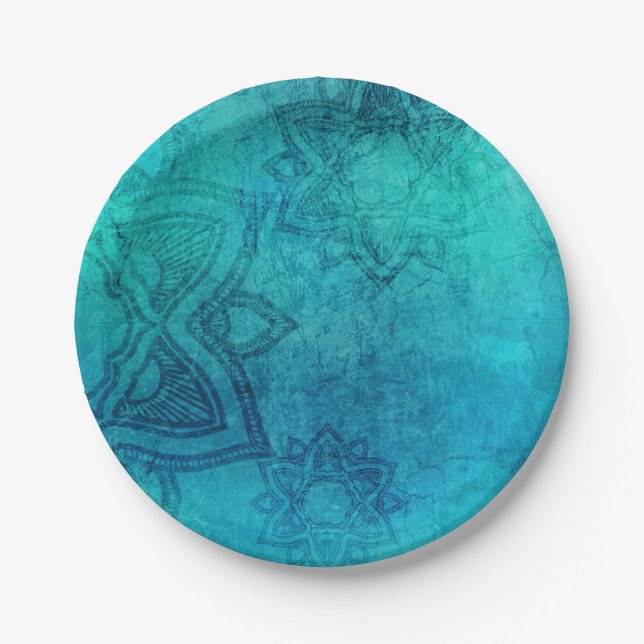 Blue Textured Lotus Paper Plate (Front)