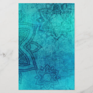 Blue Textured Lotus Stationery