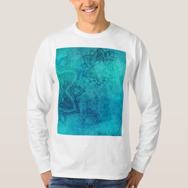 Blue Textured Lotus T-Shirt (Front)