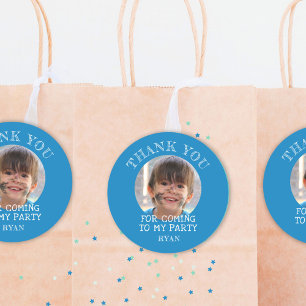 Blue Thank you Birthday Boy Photo Classic Round Sticker