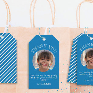 Blue Thank you Birthday Boy Photo  Gift Tags