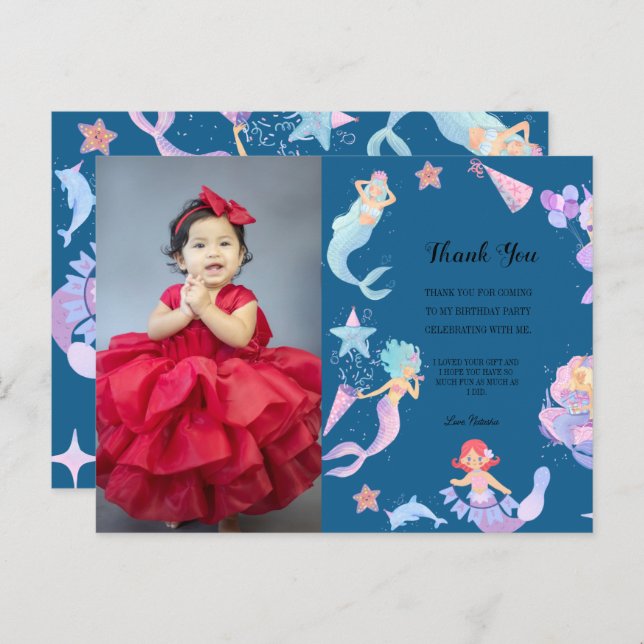 Blue thank you birthday party mermaid themes postcard (Front/Back)
