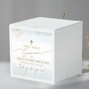 Blue Thank You Boy Gold Cross First Communion Favour Box