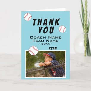 Blue Thank you Coach Baseball Ball Photo Card