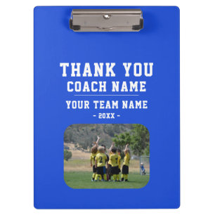 Blue Thank you Coach Team Name Photo Clipboard