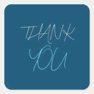 Blue Thank You Modern Minimalist Plain Square Sticker