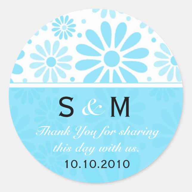 Blue Thank You Monogram Wedding Favour Labels (Front)
