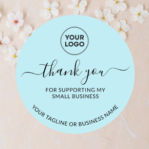 Blue Thank you Small Business Logo Round Sticker