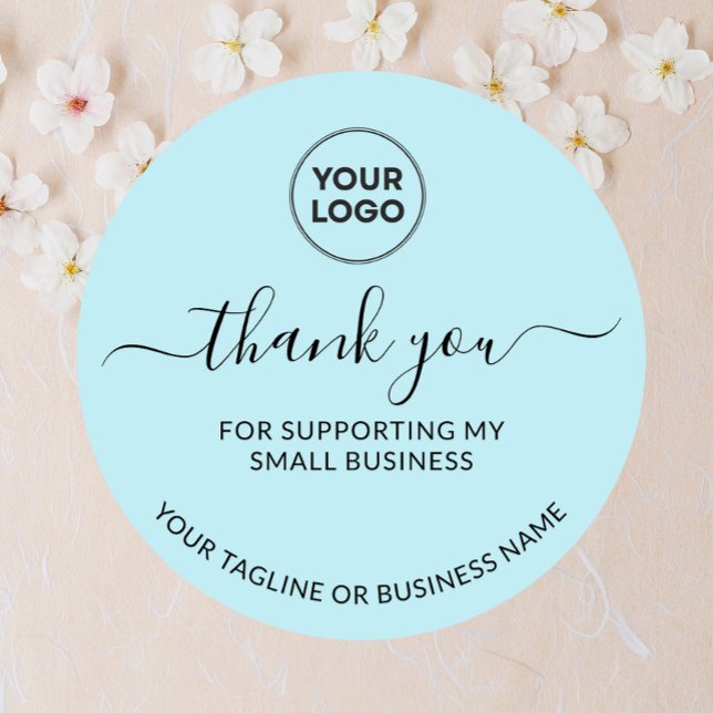 Blue Thank you Small Business Logo Round Sticker (Creator Uploaded)