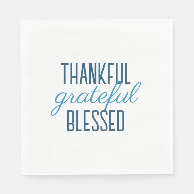 Blue Thankful Grateful Blessed Napkin (Front)