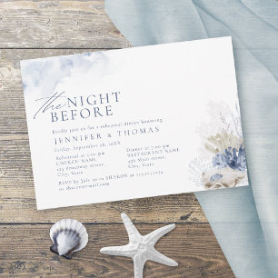 Blue the night before coral & seashells beach invitation