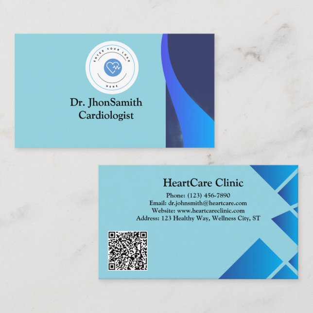  Blue theme Customised Logo QR Doctor Business Card (Front/Back)