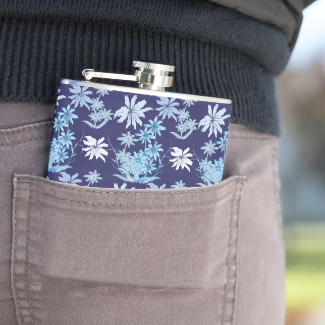 Blue theme flora patterns hip flask (In Situ)