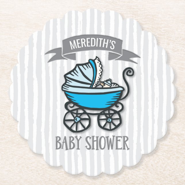 Blue-Themed Baby Shower Paper Coaster (Front)