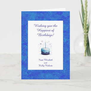 Blue Themed Birthday Cake With Stars Card