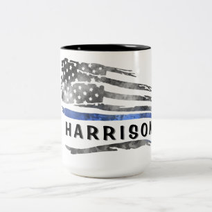 Blue Thin Line Flag Name Mug