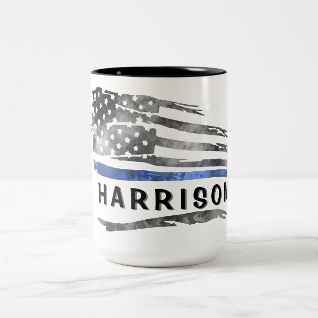Blue Thin Line Flag Name Mug (Center)