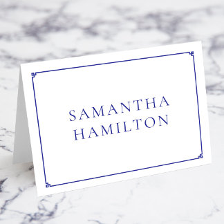 Blue Thin Line Greek Key Border Name Place Cards