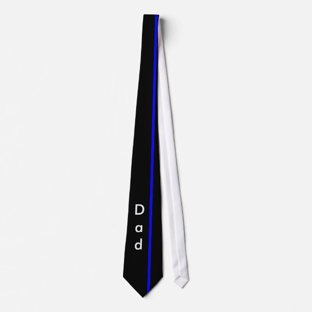 Blue Thin Vertical Line on Black Dad Tie (Front)