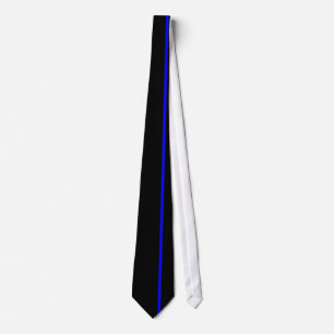 Blue Thin Vertical Line on Black Offset Right Tie