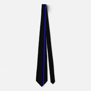 Blue Thin Vertical Line on Black Offset Right Tie