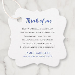 Blue Think Of Me Celebration of Life Candle Favour Tags