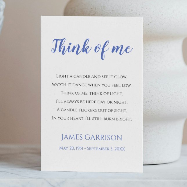 Blue Think Of Me Celebration of Life Candle Place Card (Creator Uploaded)