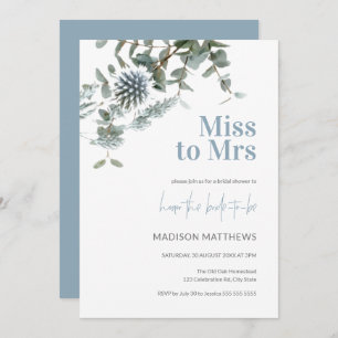 Blue Thistle Botanical Miss to Mrs Bridal Shower Invitation