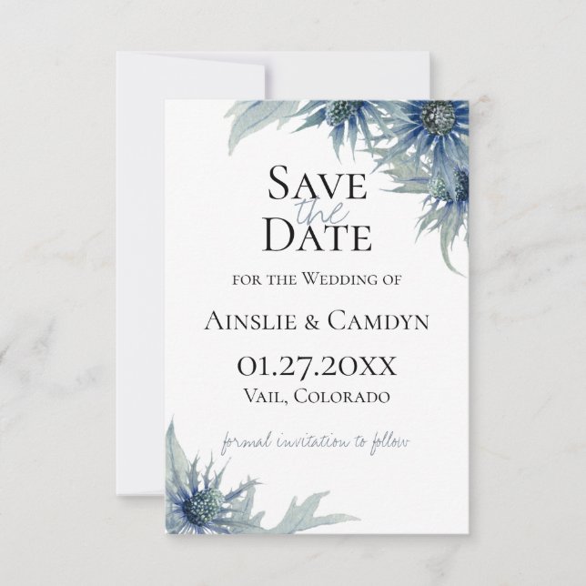 Blue Thistle Botanical Save The Date Announcement (Front)