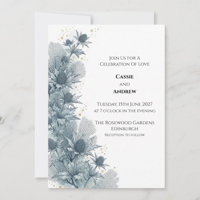 Blue Thistle Botanical Wedding Invitation (Front)