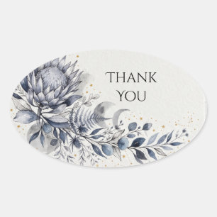 Blue Thistle Botanical Wedding Thank You Oval Sticker