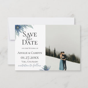Blue Thistle Photo Save The Date Announcement