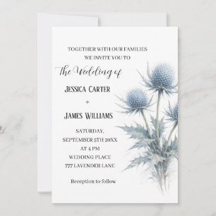 Blue Thistle Scottish Scotland Simple Wedding Invitation