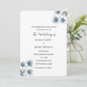 Blue Thistle Scottish Scotland Simple Wedding Invitation