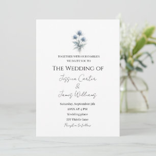 Blue Thistle Scottish Scotland Simple Wedding Invitation