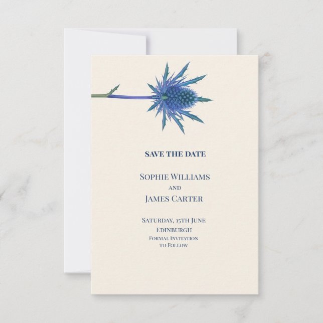 Blue Thistle Scottish Wedding Save The Date (Front)