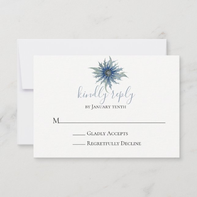 Blue Thistle Wedding RSVP Card (Front)