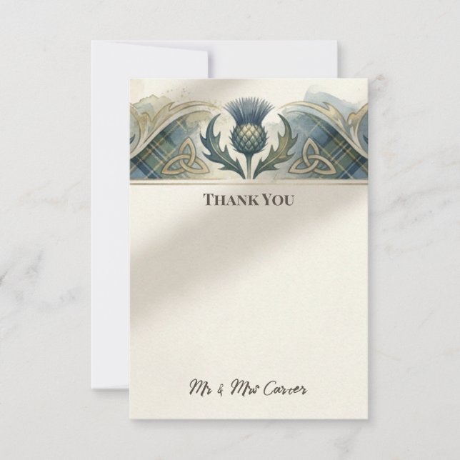 Blue Thistle Wedding Thank You Card (Front)
