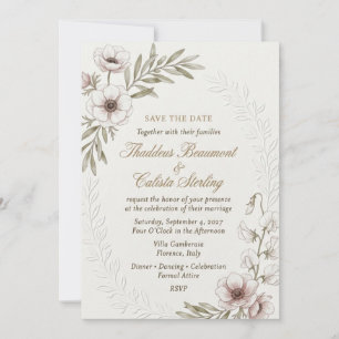 Blue Thistle, White Bougainvillea, Border Frame, a Invitation