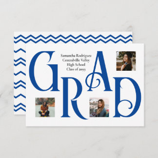 Blue Three-Photo Classic & Bold GRAD Letter Announcement