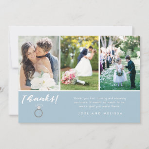 Blue Three Photo Collage Wedding Thank You Card