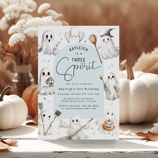 Blue Three Spirit Third Birthday Party Invitation (Creator Uploaded)