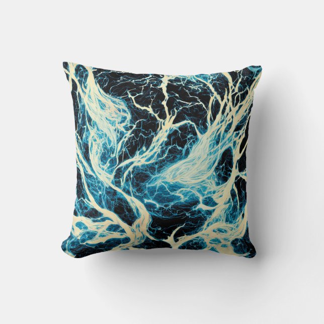 Blue Thunderstorm Lightning Pattern Cushion (Front)