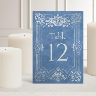 Blue Tiara Crown Elegant Quinceanera Table Number