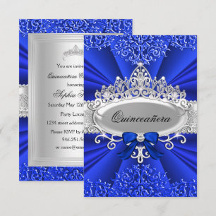 Blue Tiara & Damask Quinceanera Invite